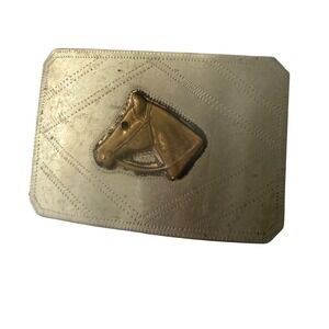 Vintage Ricardo Nickel Silver Belt Buckle Bronze Horse Head Western Cowboy 3in